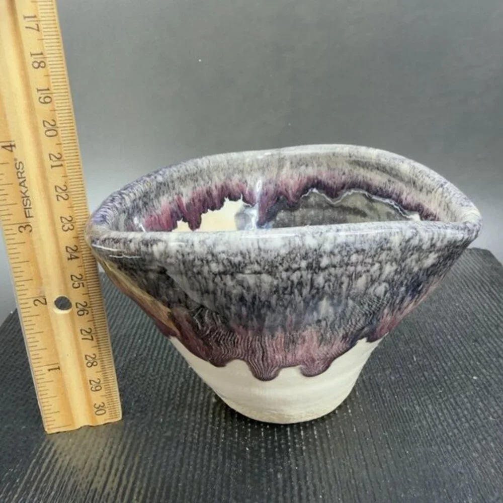 Vintage Hand Made Studio Art Pottery Signed‎ Lisa Heavy Drip Glaze Salsa Dish